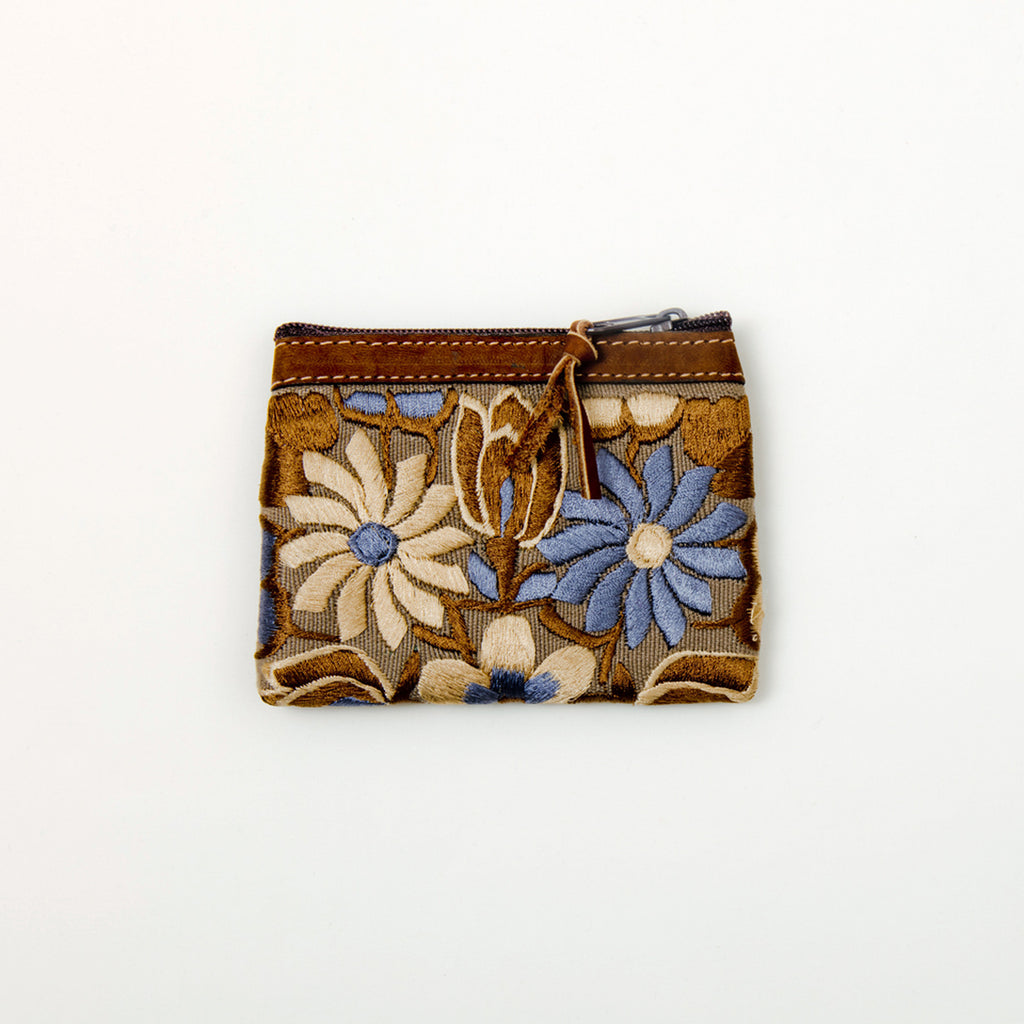 Embroidered Change Purse with Leather