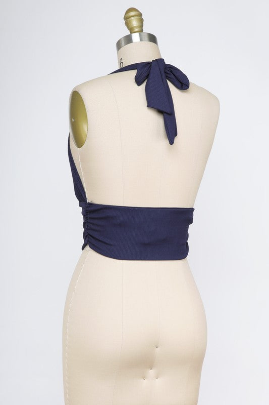 Navy Ribbed Halter Top | Ganesh Imports, Inc