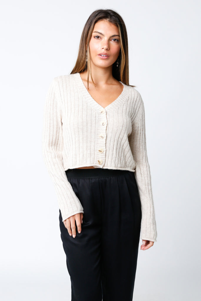 Ribbed Button Up Cropped Cardigan