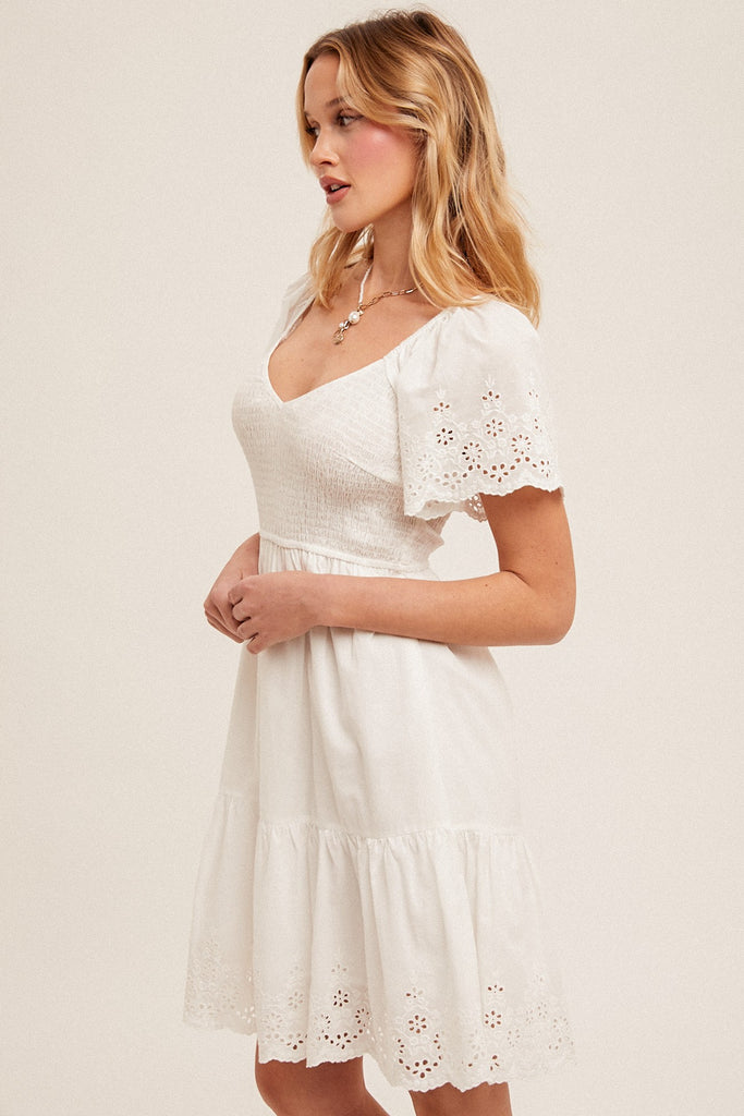 EYELET TIERED BABYDOLL DRESS