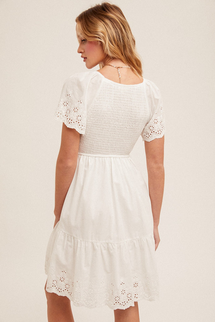 EYELET TIERED BABYDOLL DRESS