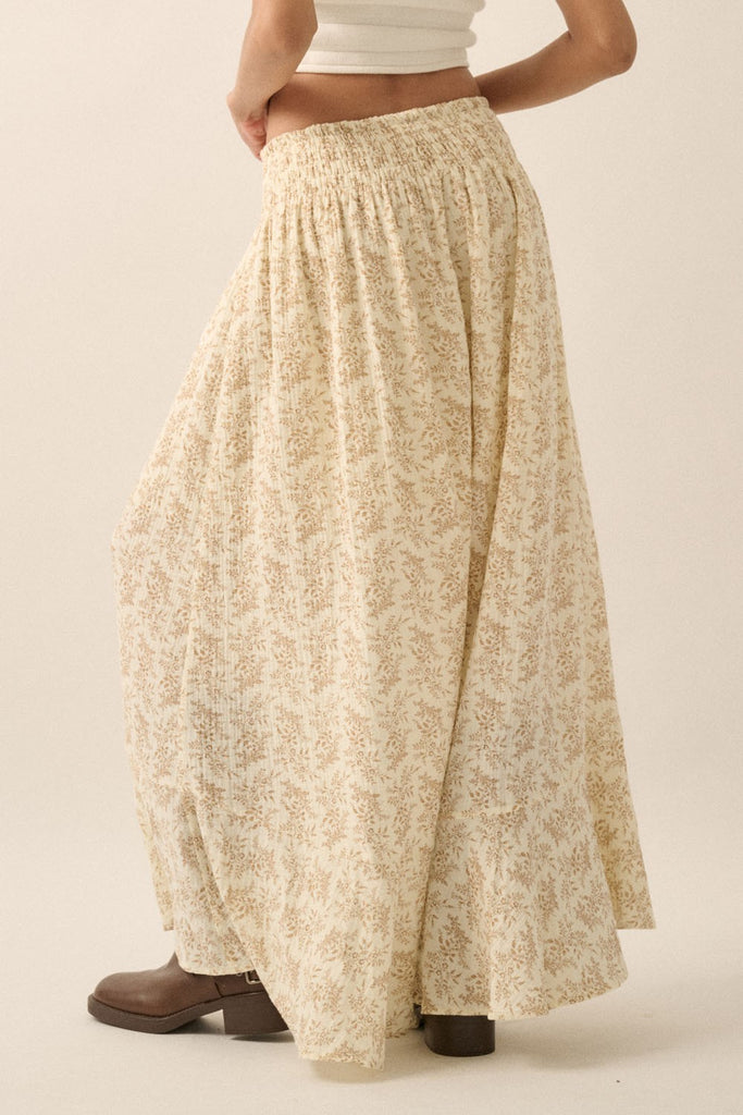 Floral-Print Crinkle Cotton Buttoned Maxi Skirt