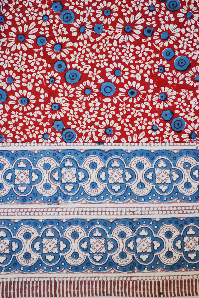 Twin Size Blue and Red Floral Print Tapestry
