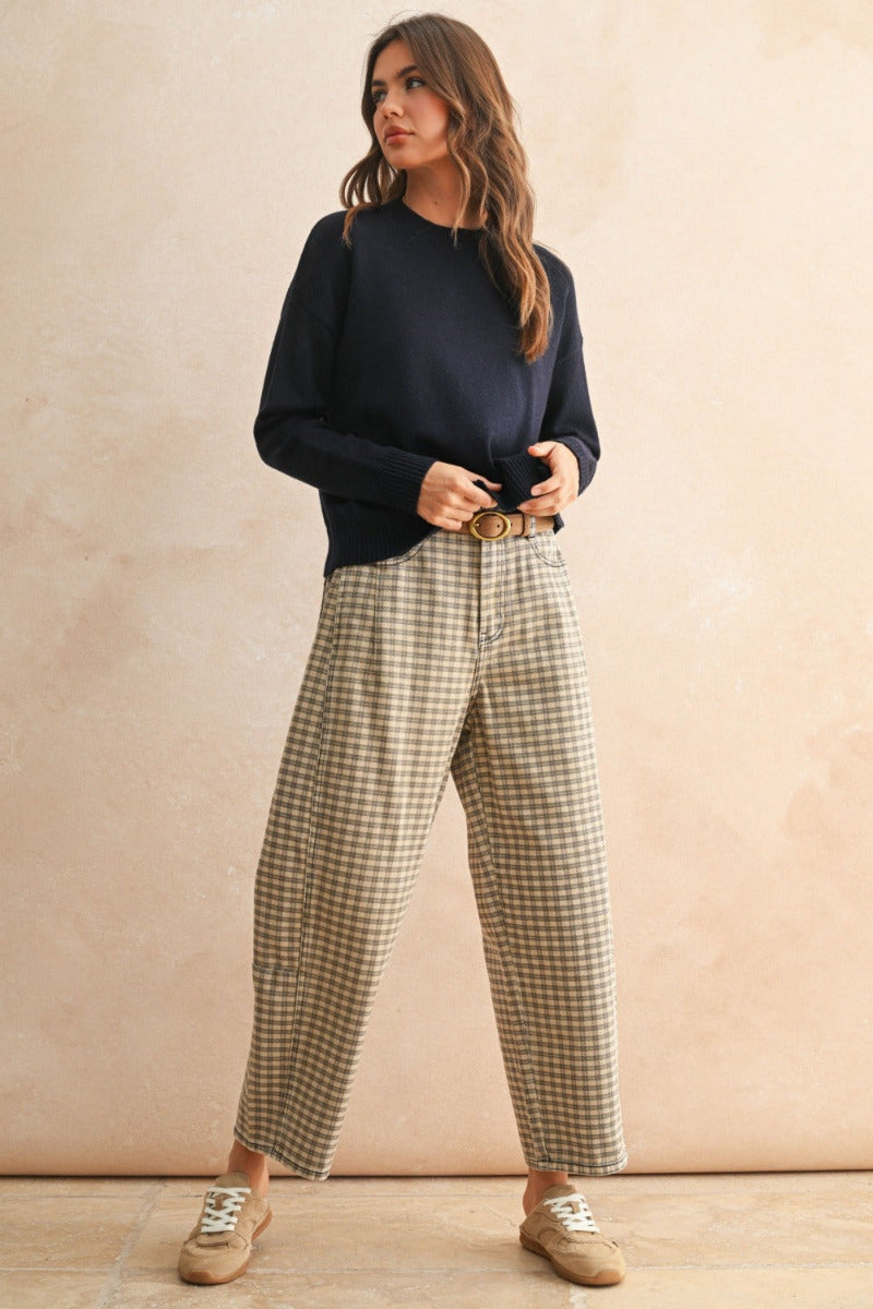 Mini Checker Pattern Barrel Pants | Ganesh Imports, Inc