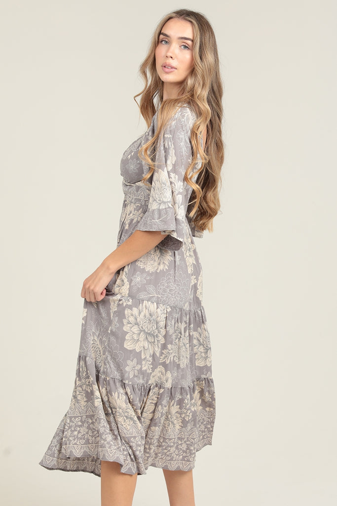 Twist Front Top with Wide Sleeve Maxi Dress