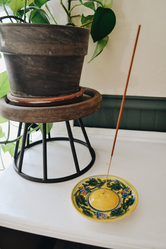 Yellow Floral Design Incense Burner