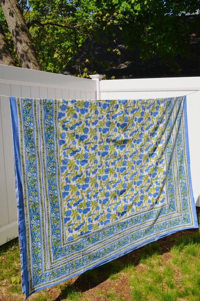 Green and Blue Floral Print Tapestry