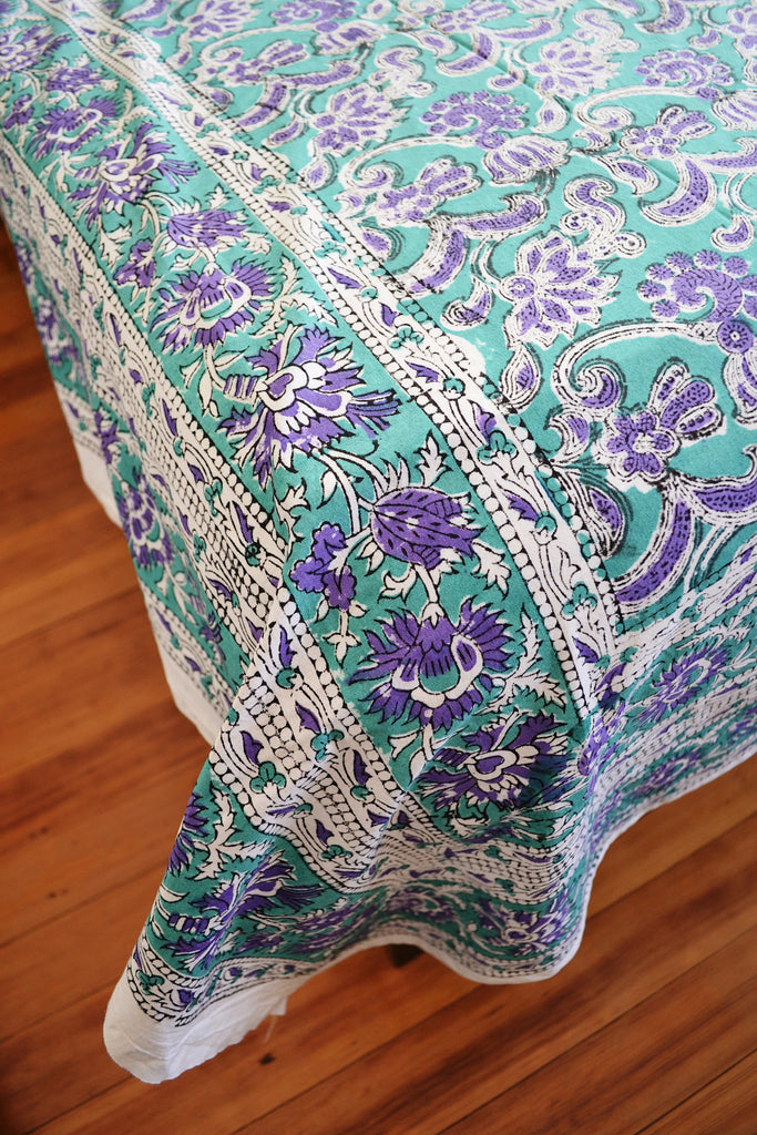 Turquoise and Purple Floral Tapestry