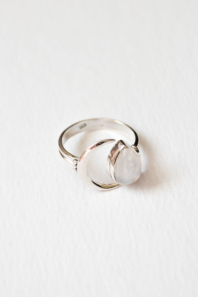 Sterling Silver Crescent Moonstone Ring