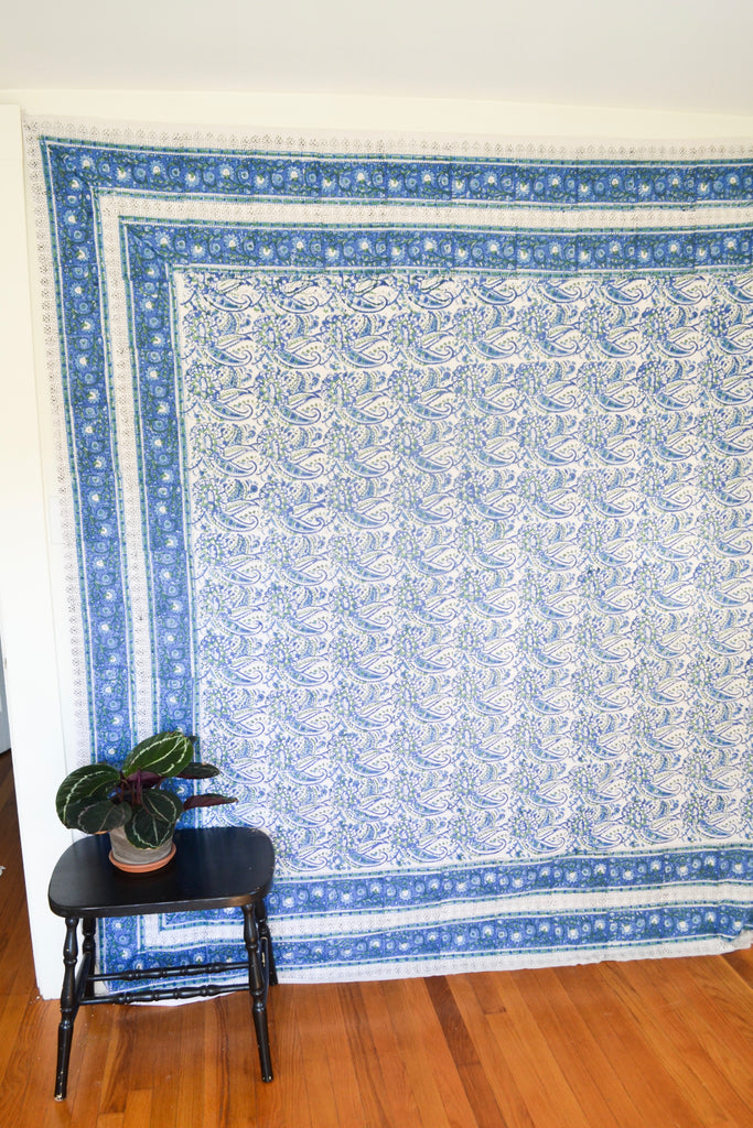 Blue and Green Printed Tapestry