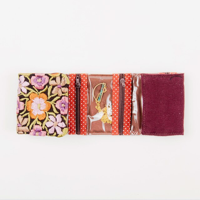 Small Embroidered Travel Wallet or  Jewelry Case