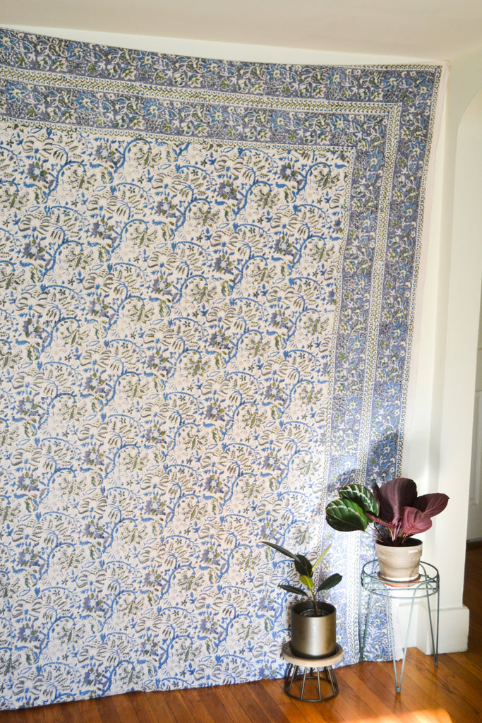 Green, Blue and Periwinkle Printed Tapestry