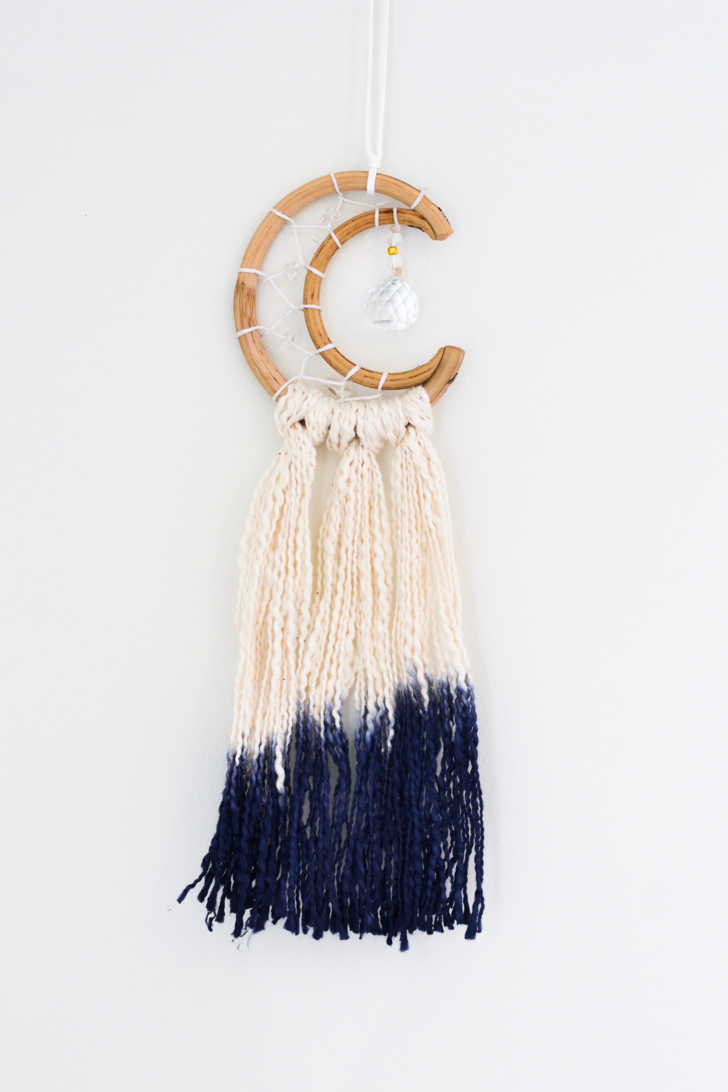 Mini Crescent Moon Dream Catcher- Blue | Ganesh Imports, Inc