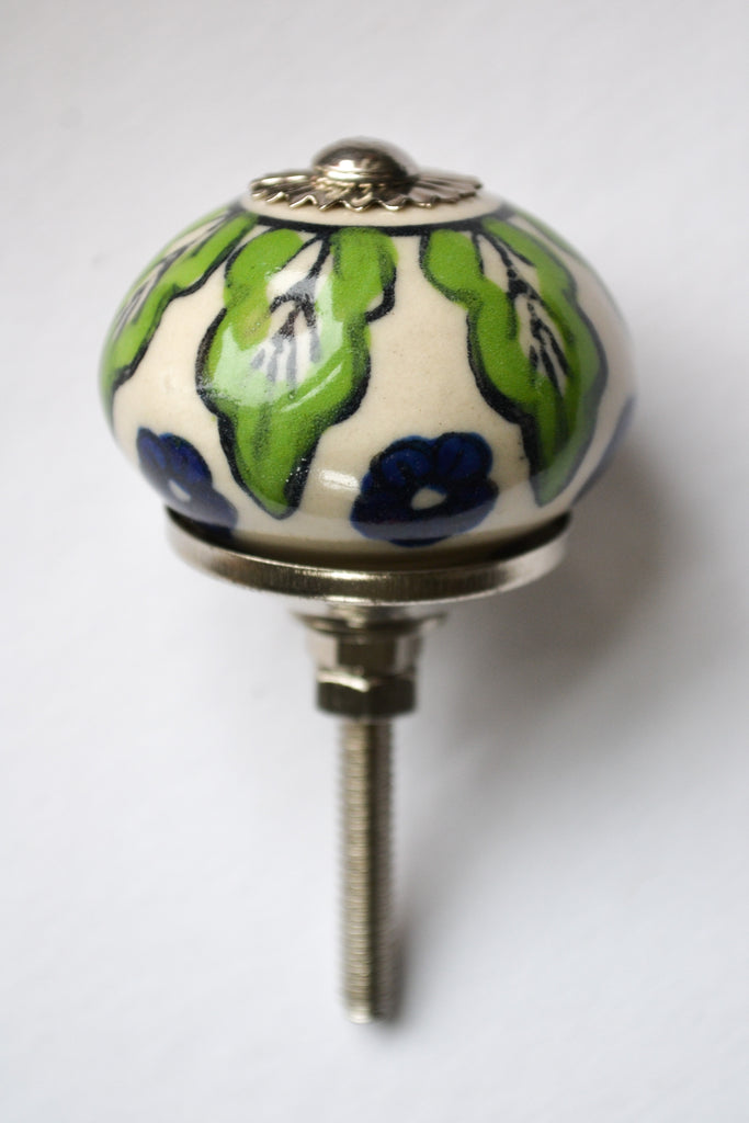 Green and White Floral Knob