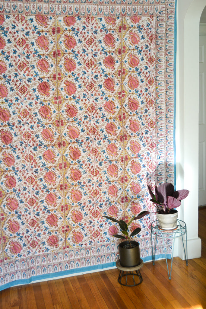 Pink, Yellow, and Blue Printed Tapestry