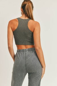 Olive Ribbed Seamless Cropped Tank Top